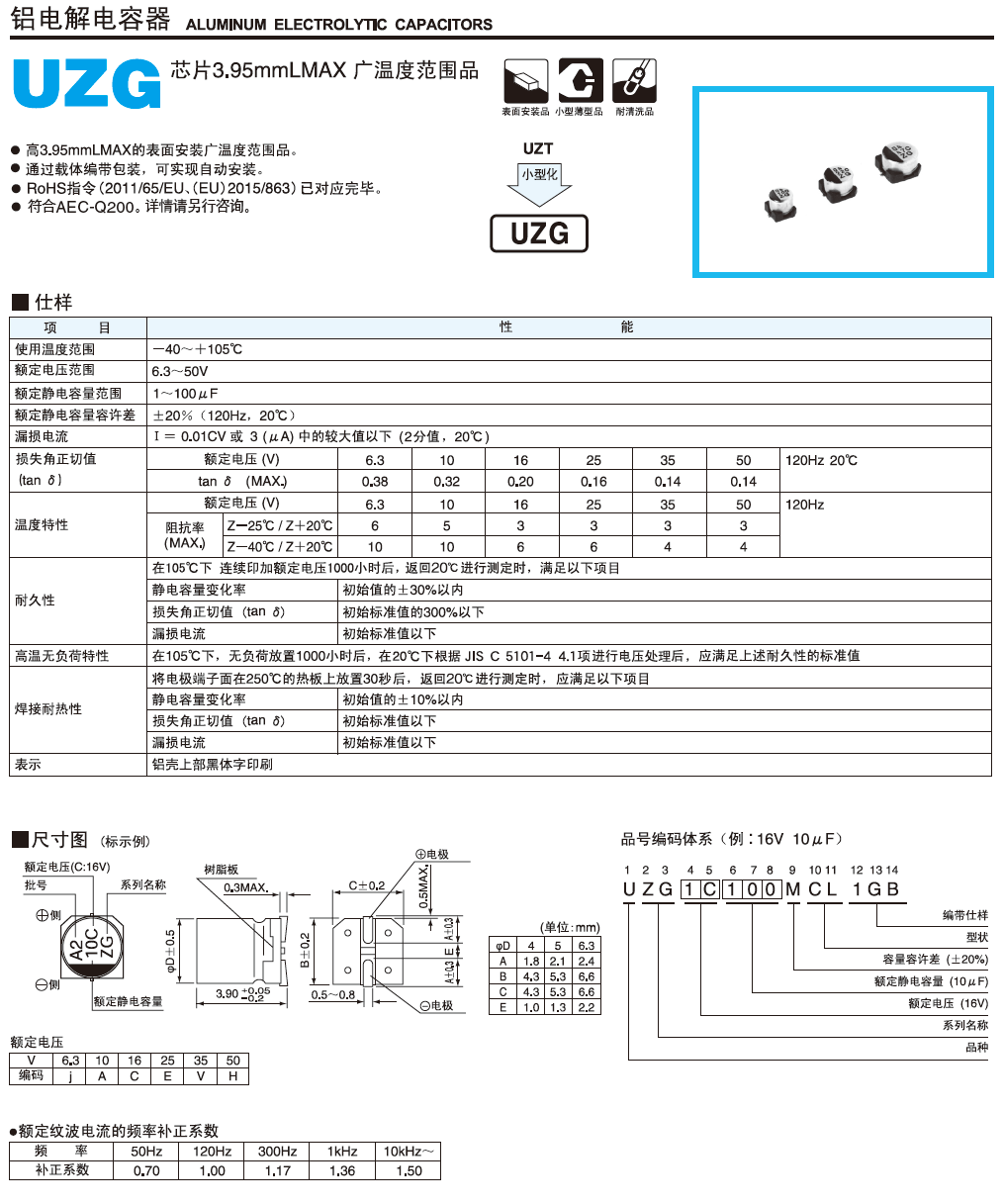 UZG超小型鋁電解電容代碼解說(shuō)圖 UZG超小型鋁電解電容代碼解說(shuō)圖
